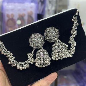 Silver Bahubali Indian Earrings chain - for Jhumka and Earrings - Saharay Earrings - Earrings chain - Sahray for earrings/  Gift For Her