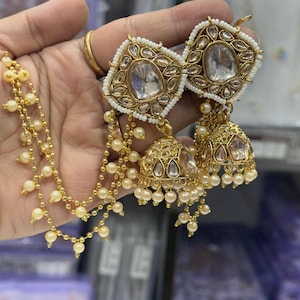 Gold Indian Sahara Earrings Bahubali Earrings Pakistani Earrings South Indian Earrings Saharey Chain Earrings Sangeet Earrings
