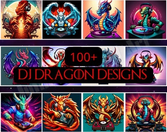 Dragon DJ Art | 100 Designs, AI Prompts (Digital Download)