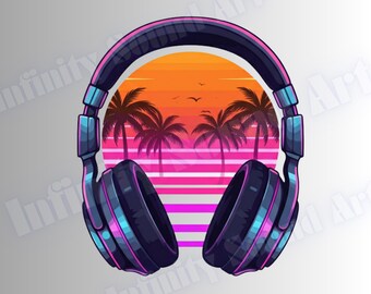 Sunset Neon DJ Headset T-Shirt | Tropical Music Tee (Digital Download)