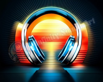 Sunrise wall art of DJ headphones with soundwaves AI Art Digital Futurist Art  Digital Download Home Decor Printable Art for Living Room