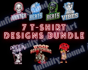 Funny colorful 7 PNG Design Bundle | Instant download | DJ Design | Cool Colorful Art | Logo Design | Cool Bundle for Print on Demand Design