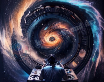 DJ in Space Art Print, Futuristic Home Decor (Digital Download)