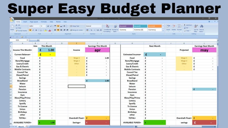 Super Easy Monthly Budget Spreadsheet - Budget Planner, Savings ...