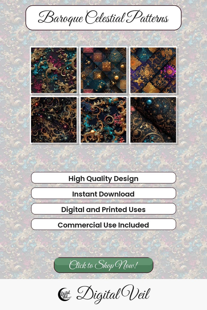 Barokke hemelse patronen: gotisch bloemen digitaal papier (300 dpi jpg's) afbeelding 7