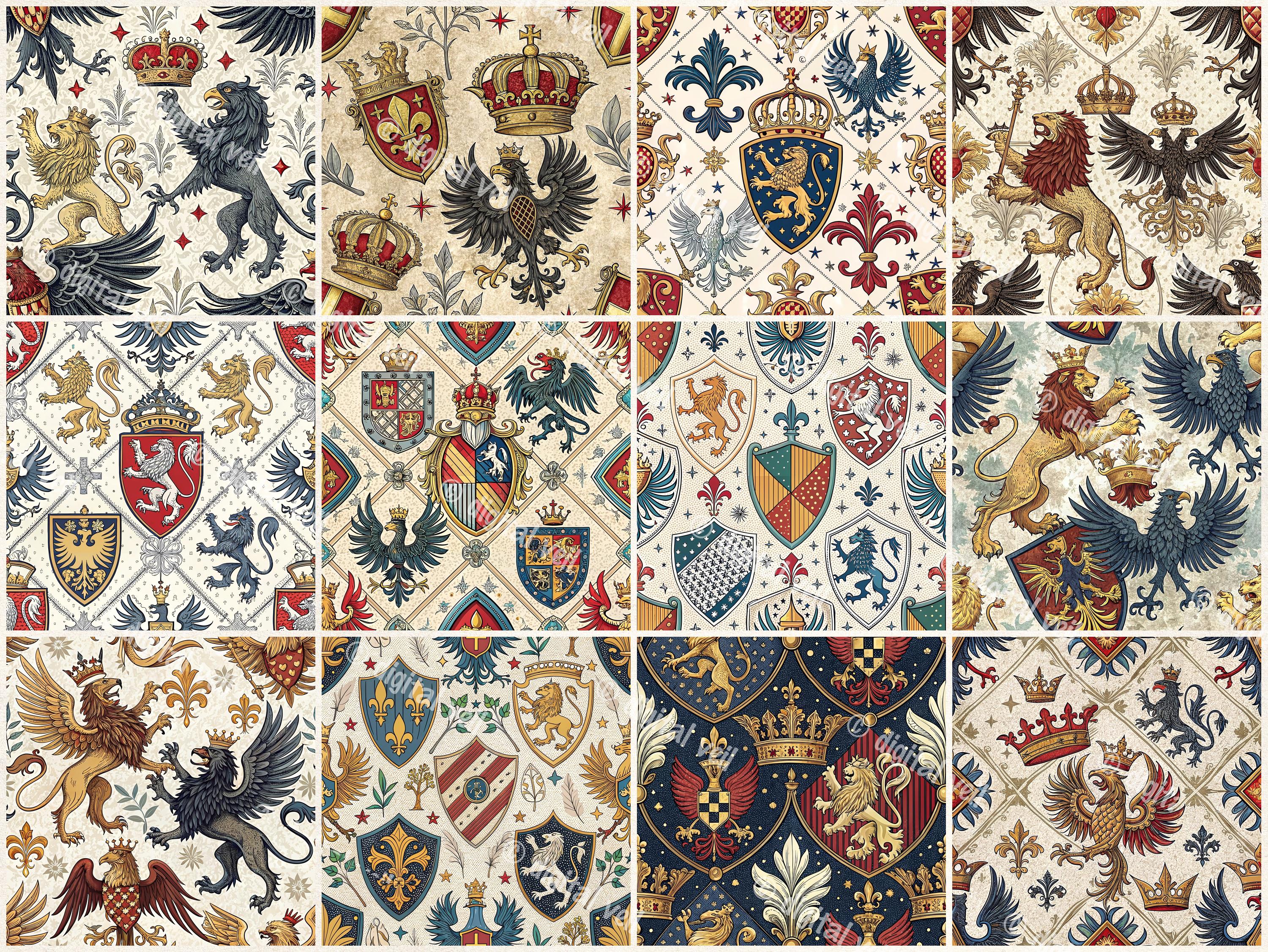 Medieval Heraldry Digital Paper: Seamless Vintage Patterns (commercial ...