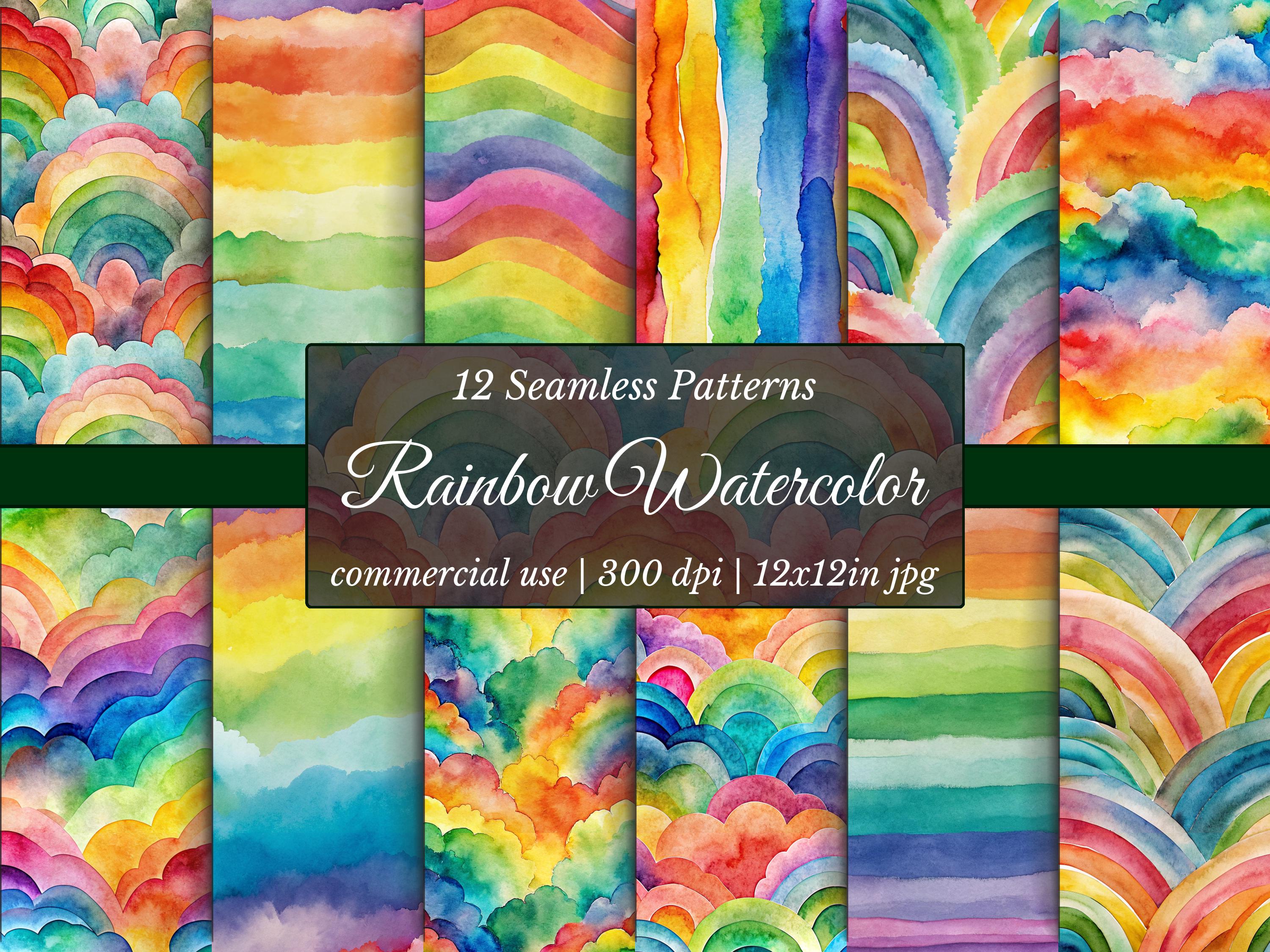 Rainbow Watercolor Digital Paper: Seamless Boho Patterns (12x12 ...