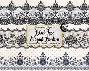Black Lace Borders: Seamless Floral Pattern Trim (Digital Bundle)