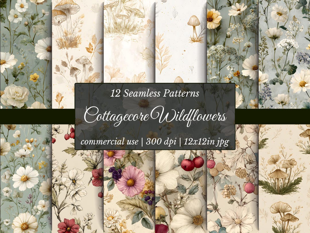 Cottagecore Wildflower Digital Paper Pack | Seamless Patterns | Vintage ...