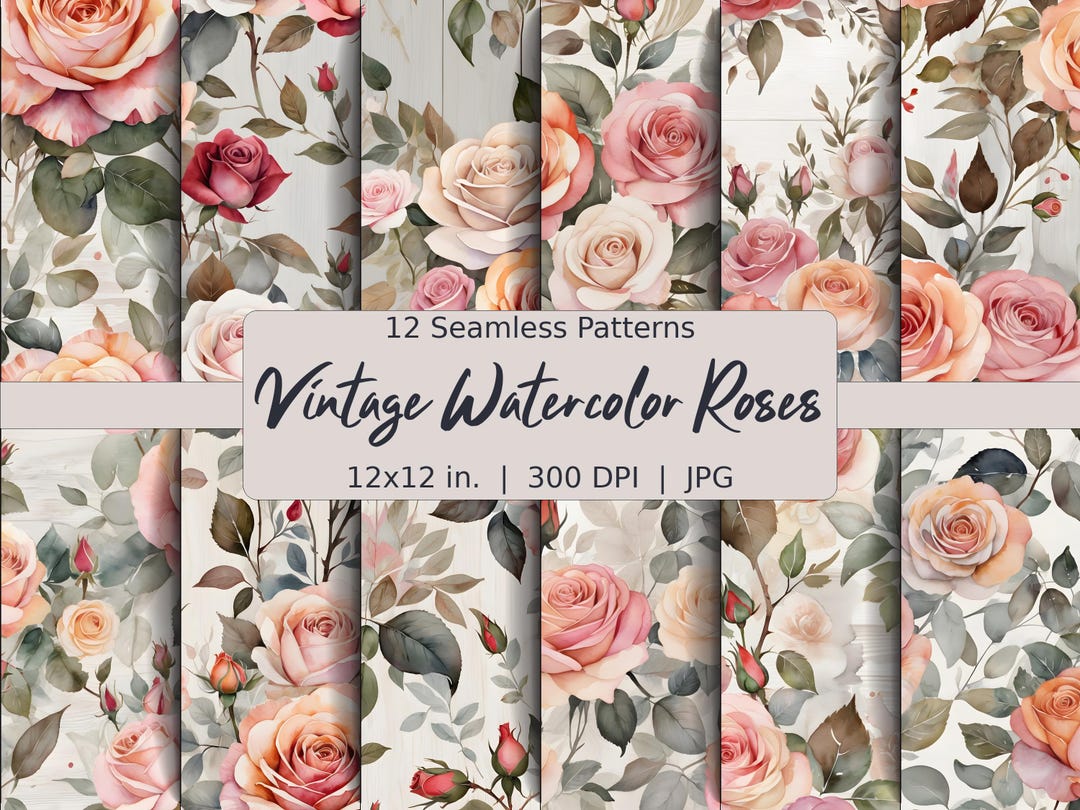 Vintage Rose Seamless Patterns: Blush Pink Floral Paper (JPG Digital ...