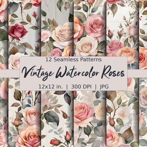 Vintage Rose Musterdesign, Blush rosa rote Rosen Digital Paper Pack, Romantische Blumen Hintergrund Set, Hochzeitsdesign JPG