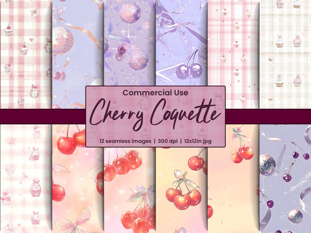 Cherry Seamless Digital Paper Pack Pastel Gingham Patterns for ...