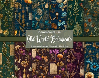 Pakiet papieru cyfrowego Vintage Botanical: bezszwowe wzory kwiatowe (do pobrania cyfrowego)