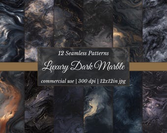 Luxury Dark Marble Digital Paper: Gold Veins, Seamless Patterns