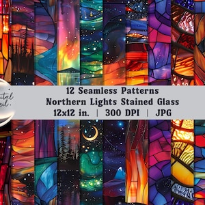 Stained Glass Sky Seamless Patterns, 12 JPG, Night Sky Digital Paper, Galaxy Pattern, Space Background, Printable Fabric Design
