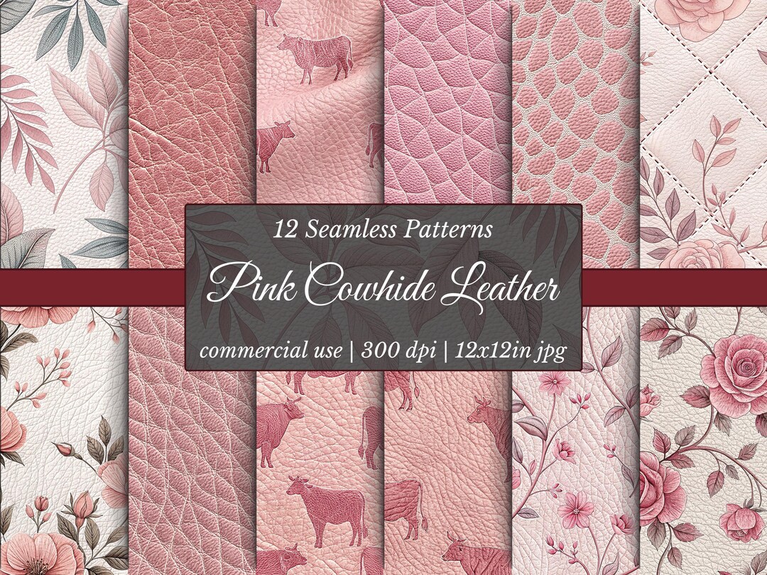 Pink Cowhide Digital Paper – Floral Leather Western Patterns (seamless ...