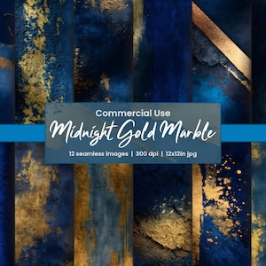 May include: Twelve seamless digital paper patterns featuring a midnight blue and gold marble design. The patterns are 12x12 inches and 300 dpi.
