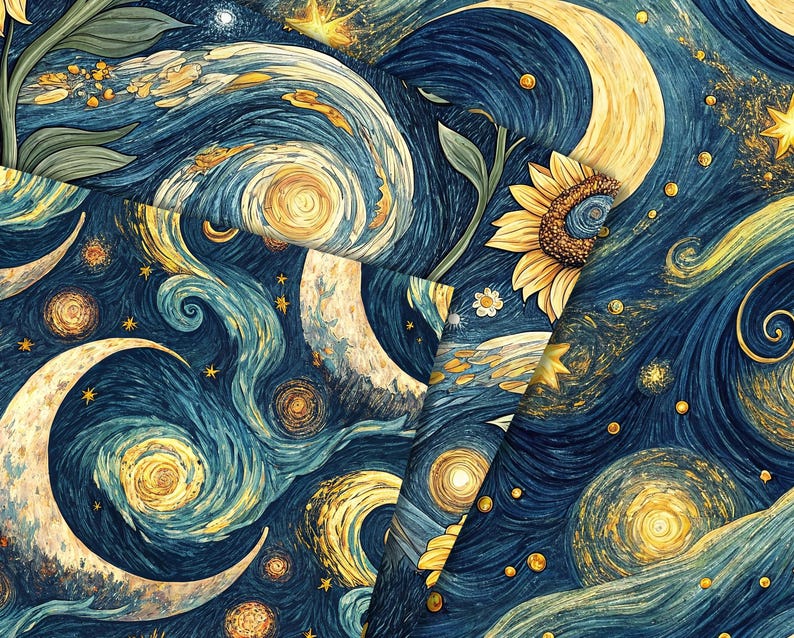 Starry Night Seamless Patterns: Van Gogh Sunflower Digital Paper (JPG ...
