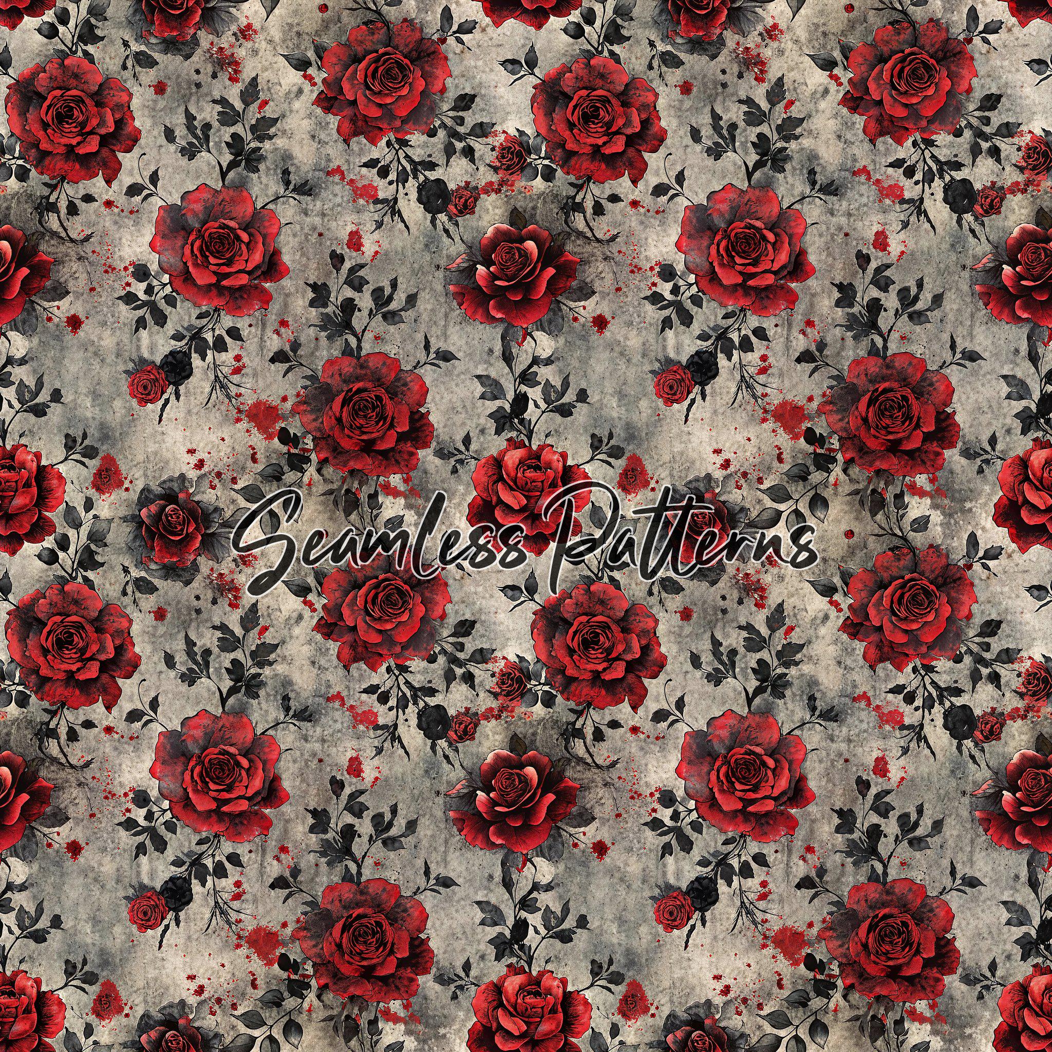 Gothic Rose Damask Seamless Patterns: Dark Red & Black (digital ...