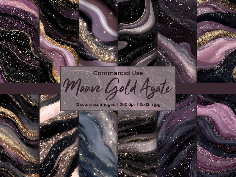 Mauve Gold Agate Digital Paper: Swirl Marble Backgrounds (300dpi JPG) image 1
