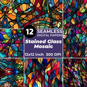 Beautiful Stained Glass Seamless Patterns - Digital Paper, Printable Textures, Scrapbook Papers, commercial use