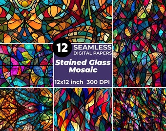 Beautiful Stained Glass Seamless Patterns - Digital Paper, Printable Textures, Scrapbook Papers, commercial use