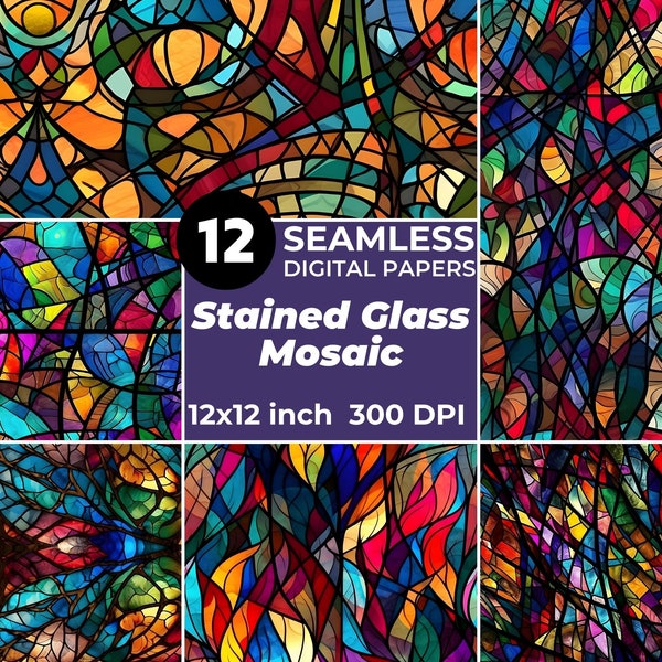 Beautiful Stained Glass Seamless Patterns - Digital Paper, Printable Textures, Scrapbook Papers, commercial use