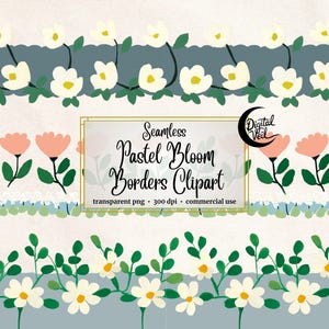 Pastel Floral Border Clipart: Seamless Flower PNG Graphics (Commercial Use)
