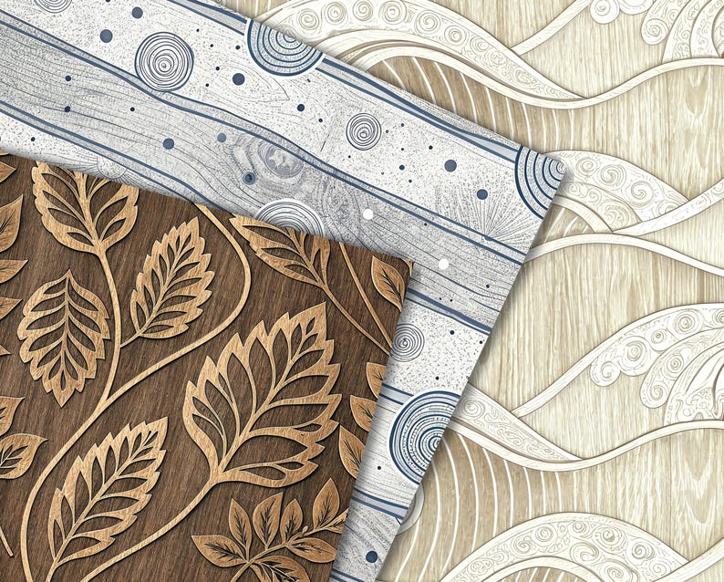 Paper Engraved Rustic Wood Digital Paper: Engraved, Coastal & Geometric Patterns (JPG ...
