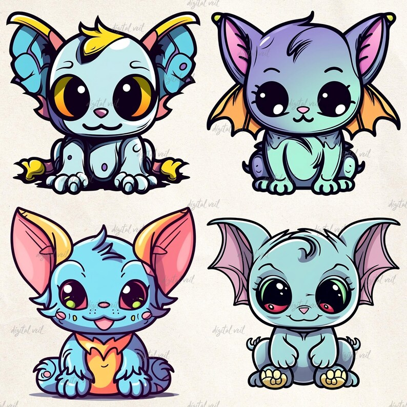 Cute Kawaii Gargoyles Colorful Clipart Images, Kawaii Digital Stickers ...