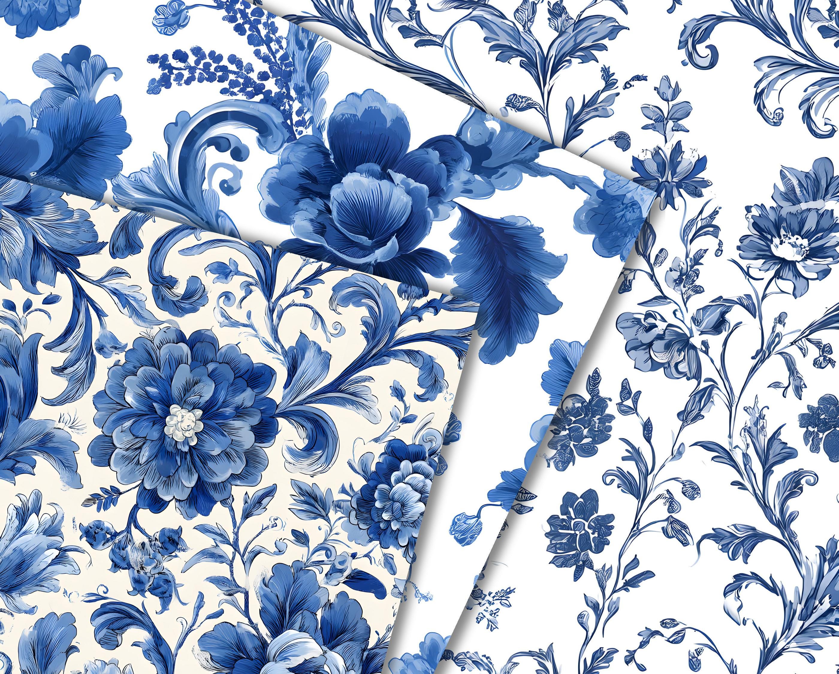 Delft Floral Seamless Patterns: Chinoiserie Digital Paper (12x12 Inches ...