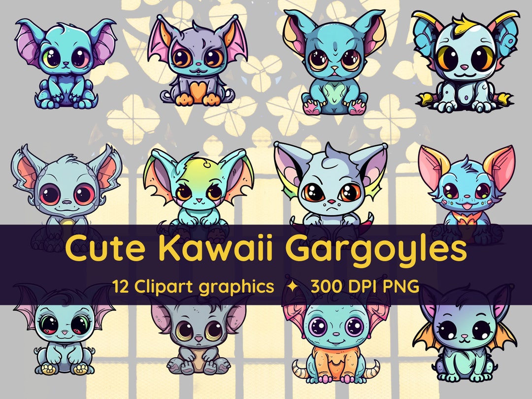 Cute Kawaii Gargoyles Colorful Clipart Images, Kawaii Digital Stickers ...