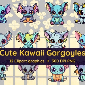 Cute Kawaii Gargoyles Colorful Clipart Images, Kawaii Digital Stickers ...