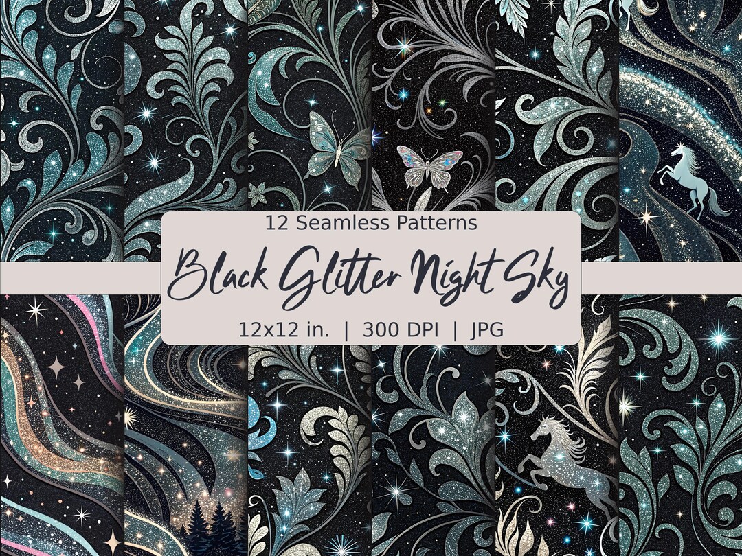 Celestial Night Sky Seamless Pattern Bundle: Glitter Butterfly ...