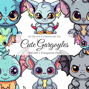 Cute Kawaii Gargoyles Colorful Clipart Images, Kawaii Digital Stickers ...