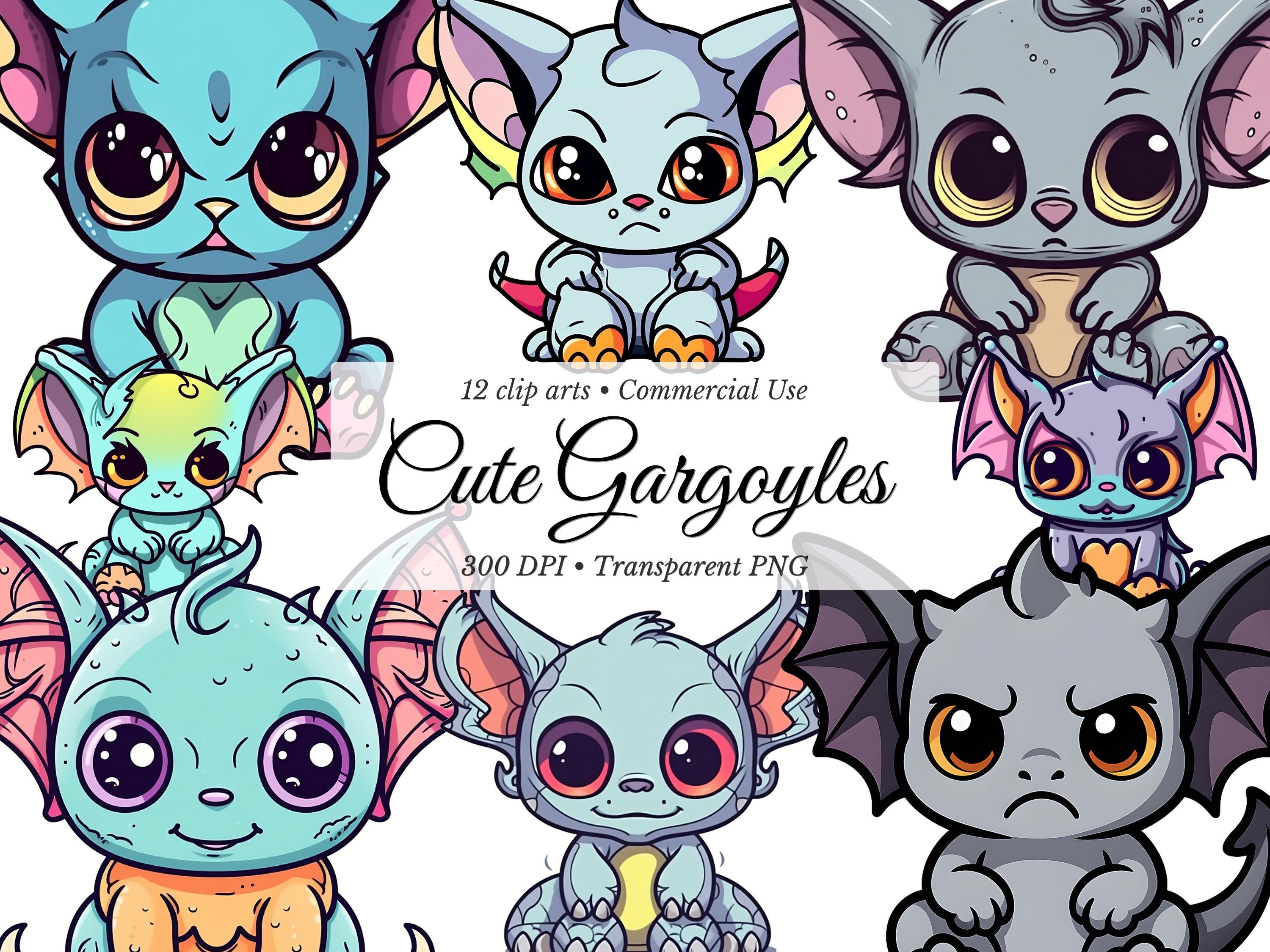 Cute Kawaii Gargoyles Colorful Clipart Images, Kawaii Digital Stickers ...