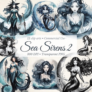 Meerjungfrau Clipart-Set PNG | Verzauberte Seesirene Illustrationen • Fantasy Aquarell Hexe Design Elemente • Handgemachte Kommerzielle Nutzung Paket