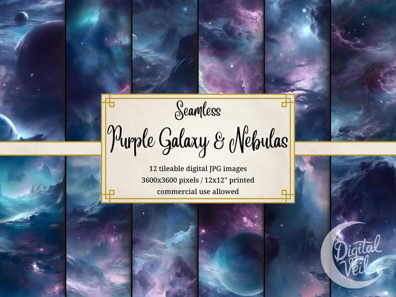 Purple Galaxy Seamless Patterns: Nebula Space Digital Paper (digital ...