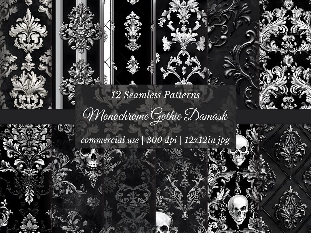 Gothic Damask Seamless Patterns: Dark Academia Digital Paper ...
