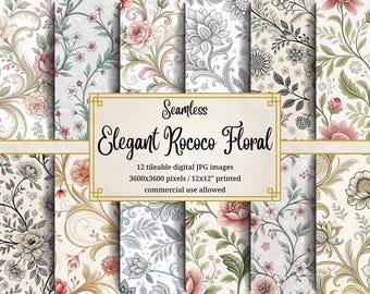 Rococo Floral Pattern: Elegant Vintage Backgrounds (Digital Download)