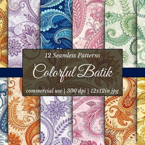 Batik Paisley Digital Paper: Seamless Floral Patterns for Textile Design