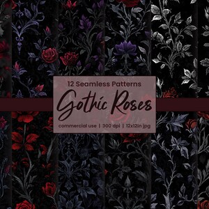 Gothic Rose Seamless Pattern Pack: Dark Floral Digital Paper (Digital Download)