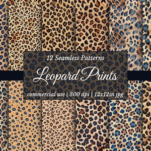 Leopard Print Digital Paper Pack: Seamless Animal Patterns (Commercial Use, 12x12 JPG) (Digital Download)