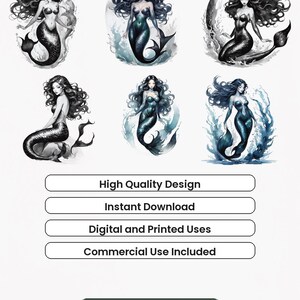Dark Sirene Clipart: Mystische Meerjungfrau, Aquarell Fantasy & Elegante Meeresgöttinnen (Kommerzielle Nutzung) Bild 5