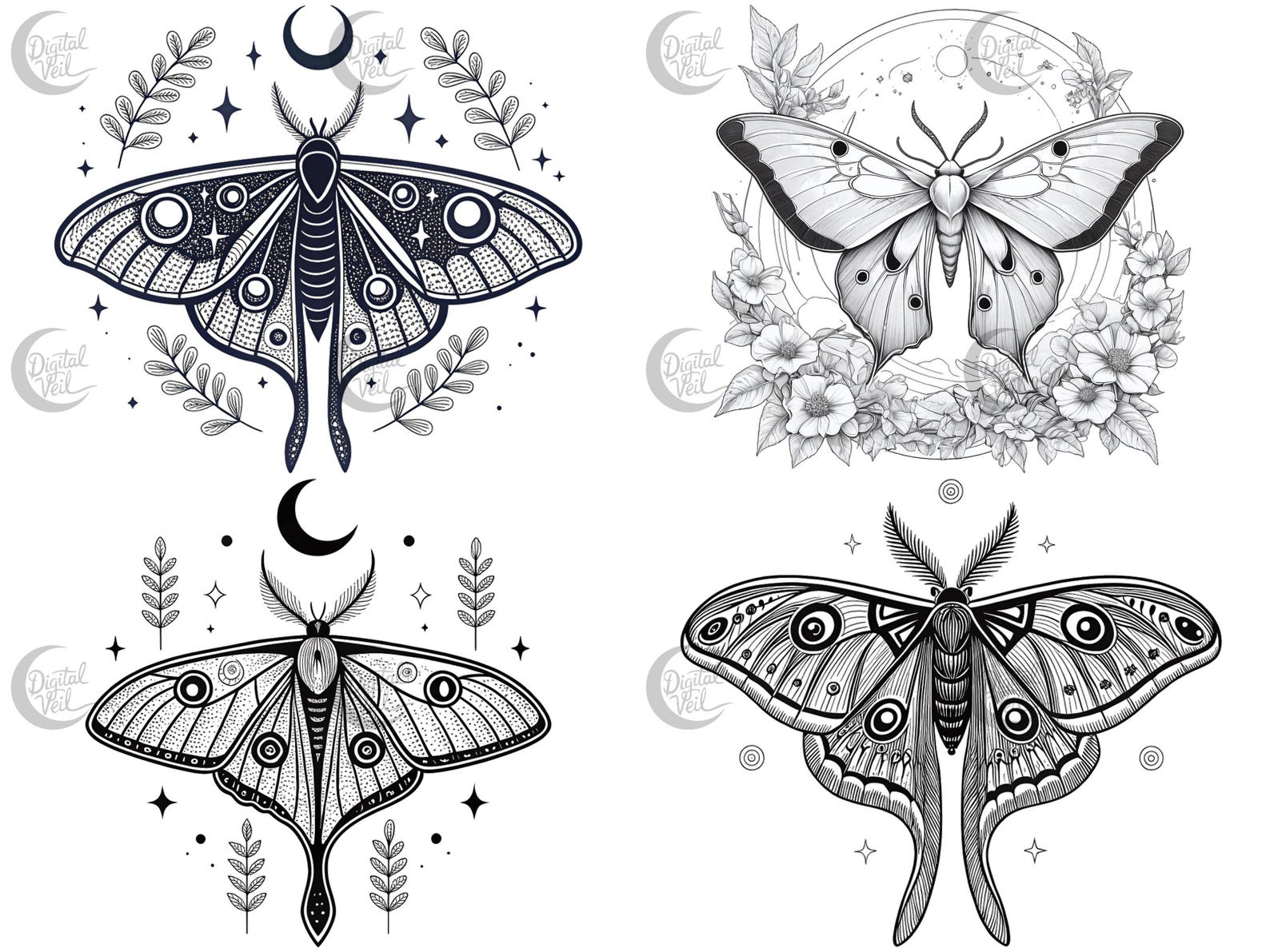 Luna Moth Line Art Clipart: Celestial PNG Images (digital Download) - Etsy