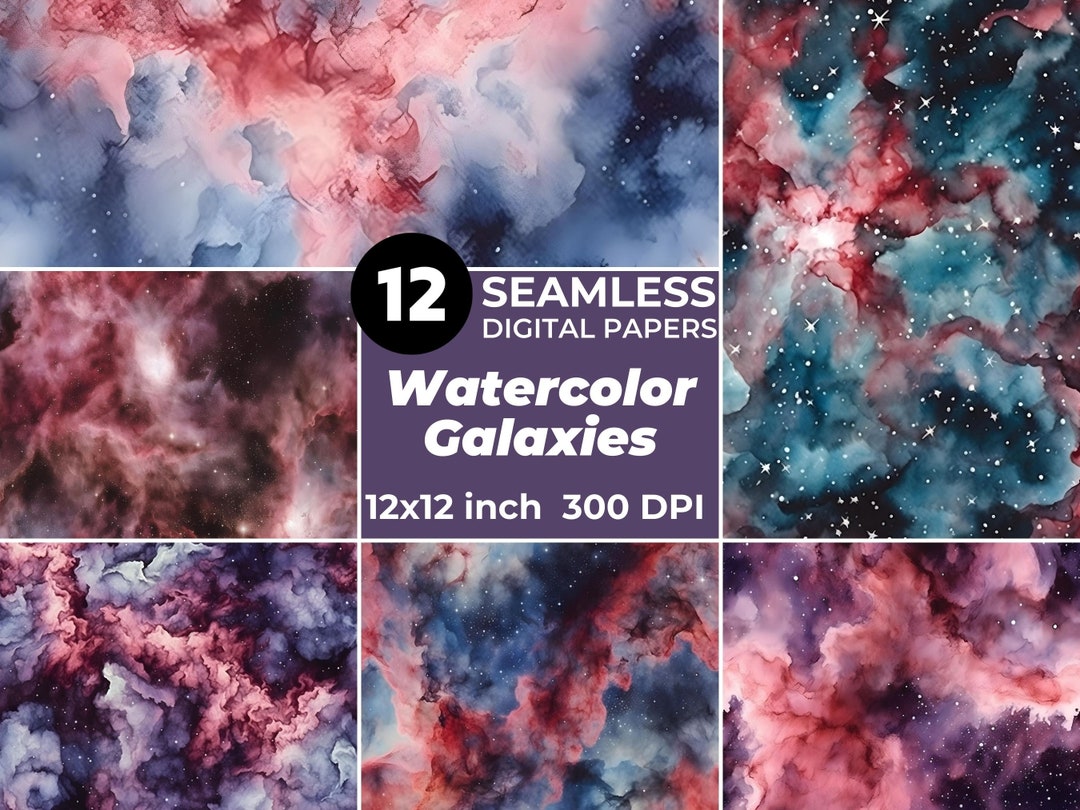 Watercolor Galaxy Nebula Patterns: 12 Seamless Digital Papers (12x12 ...