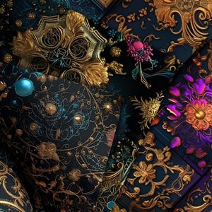 Barokke hemelse patronen: gotisch bloemen digitaal papier (300 dpi jpg's) afbeelding 4