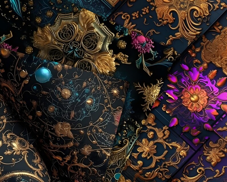Barokke hemelse patronen: gotisch bloemen digitaal papier (300 dpi jpg's) afbeelding 4