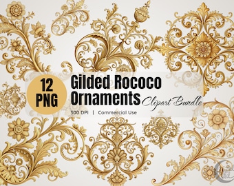 Gold Baroque Ornaments Clipart: Rococo Flourishes PNG Set