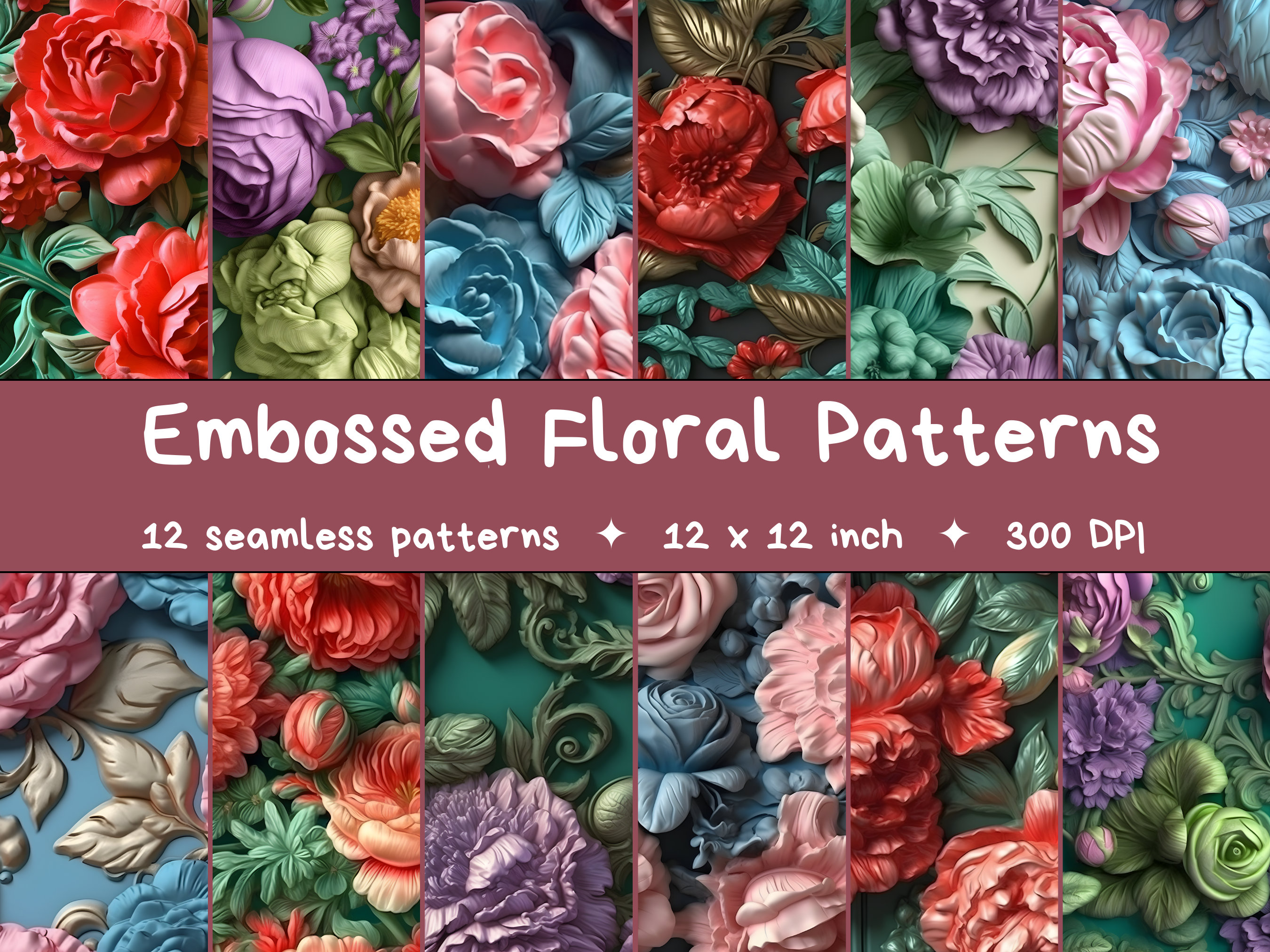 Floral 3D Embossed Seamless Pattern Collection Realistic - Etsy